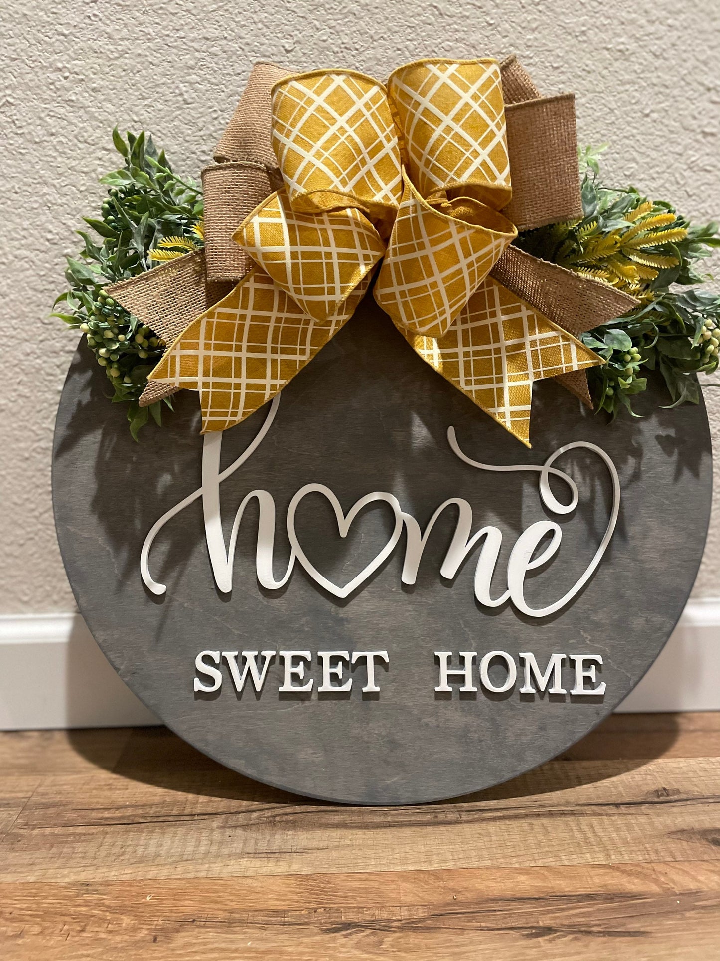 Home Sweet Home Door Hanger | 3D Lettering | Round Wood Welcome Sign | Year Round Decor | Farmhouse Decor | Front Door