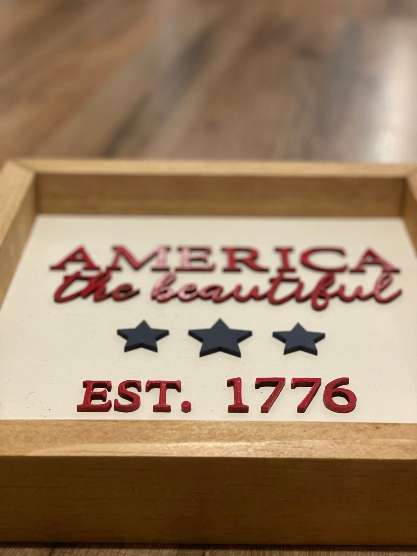 America the Beautiful Wall Sign | wood Decor | 3D Lettering | Handmade Square Sign| Patriotic Sign