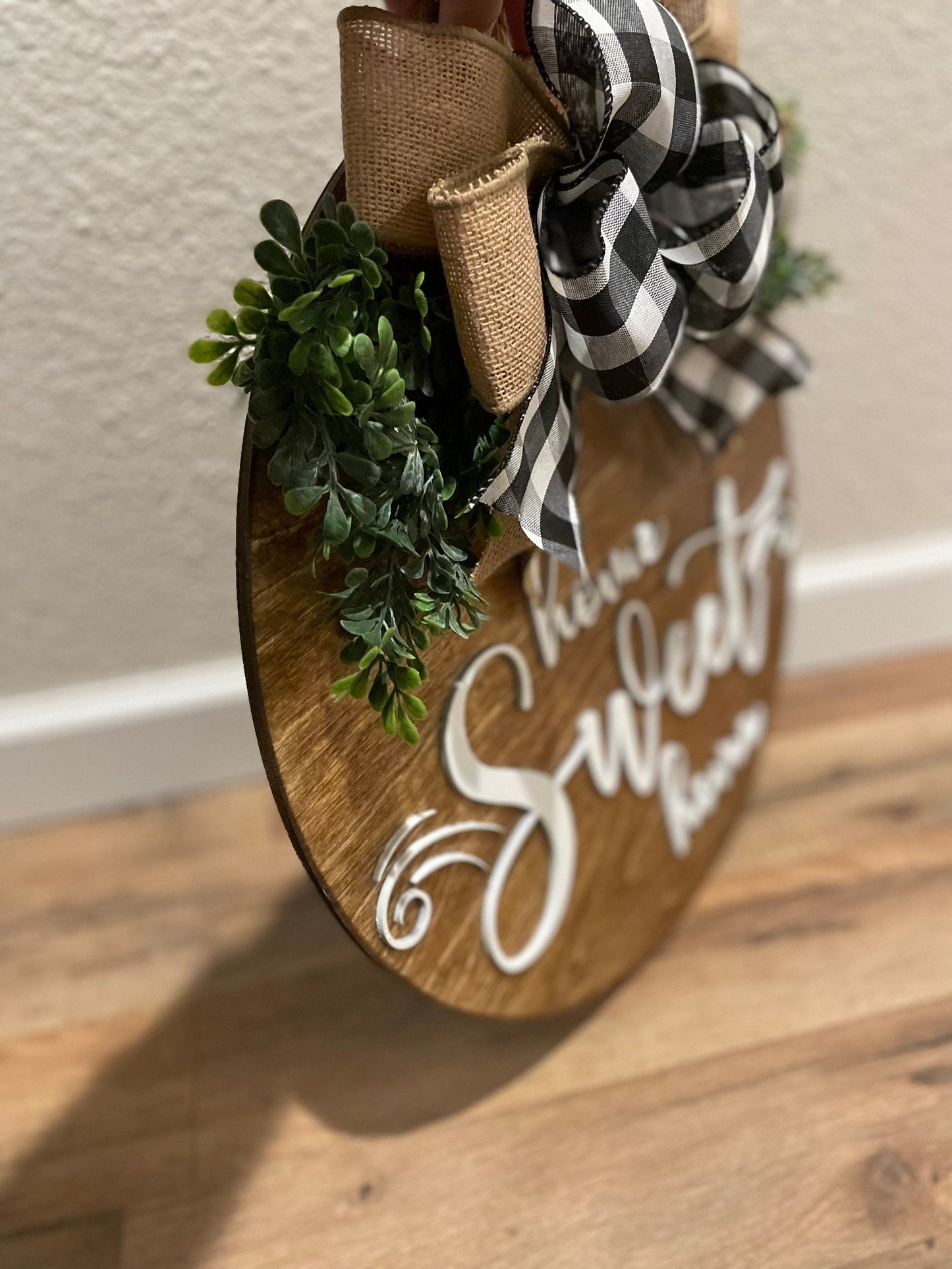 Front Door Decor | Home Sweet Home Door Hanger | 3D Lettering | Round Wood Welcome Sign | Year Round Decor