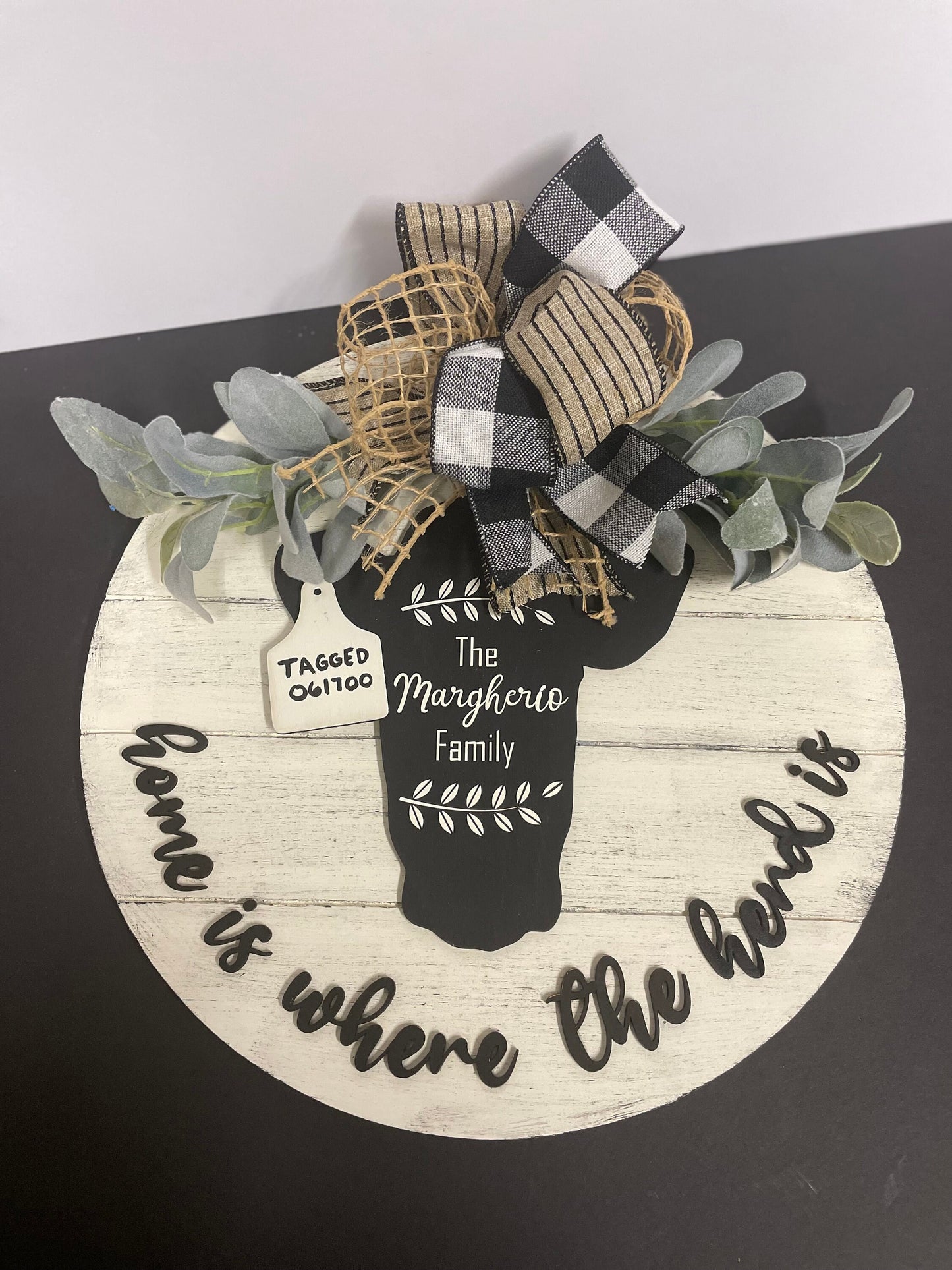 18” Round Home Is Where the Herd Is Door Hanger | Cow Sign | Cow Door Hanger | Farmhouse Shiplap Sign