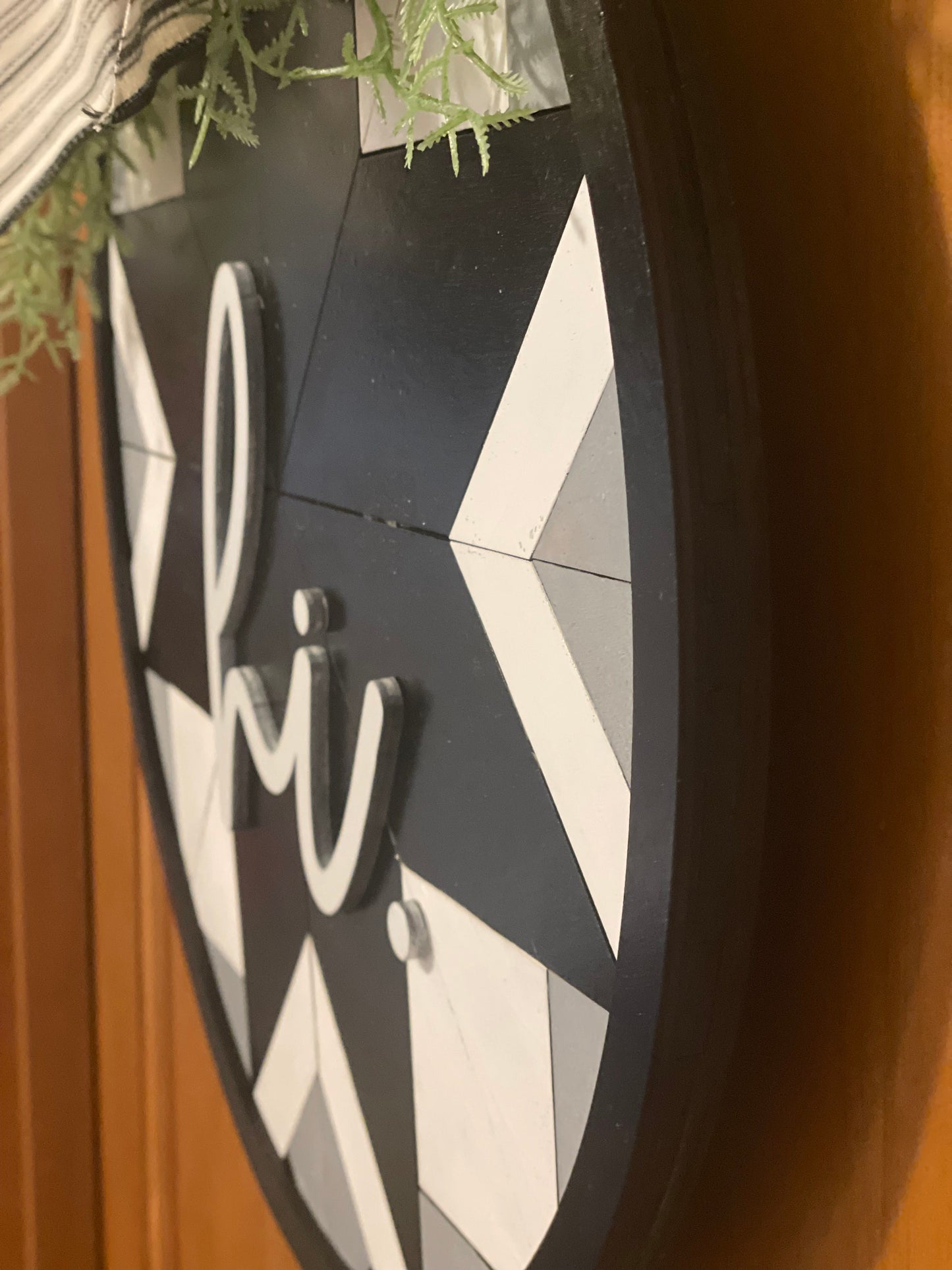 Barn Quilt Front Door Decor | Hi Door Hanger | 3D Lettering | Round Wood Welcome Sign | All Year Decor | Wood Wreath