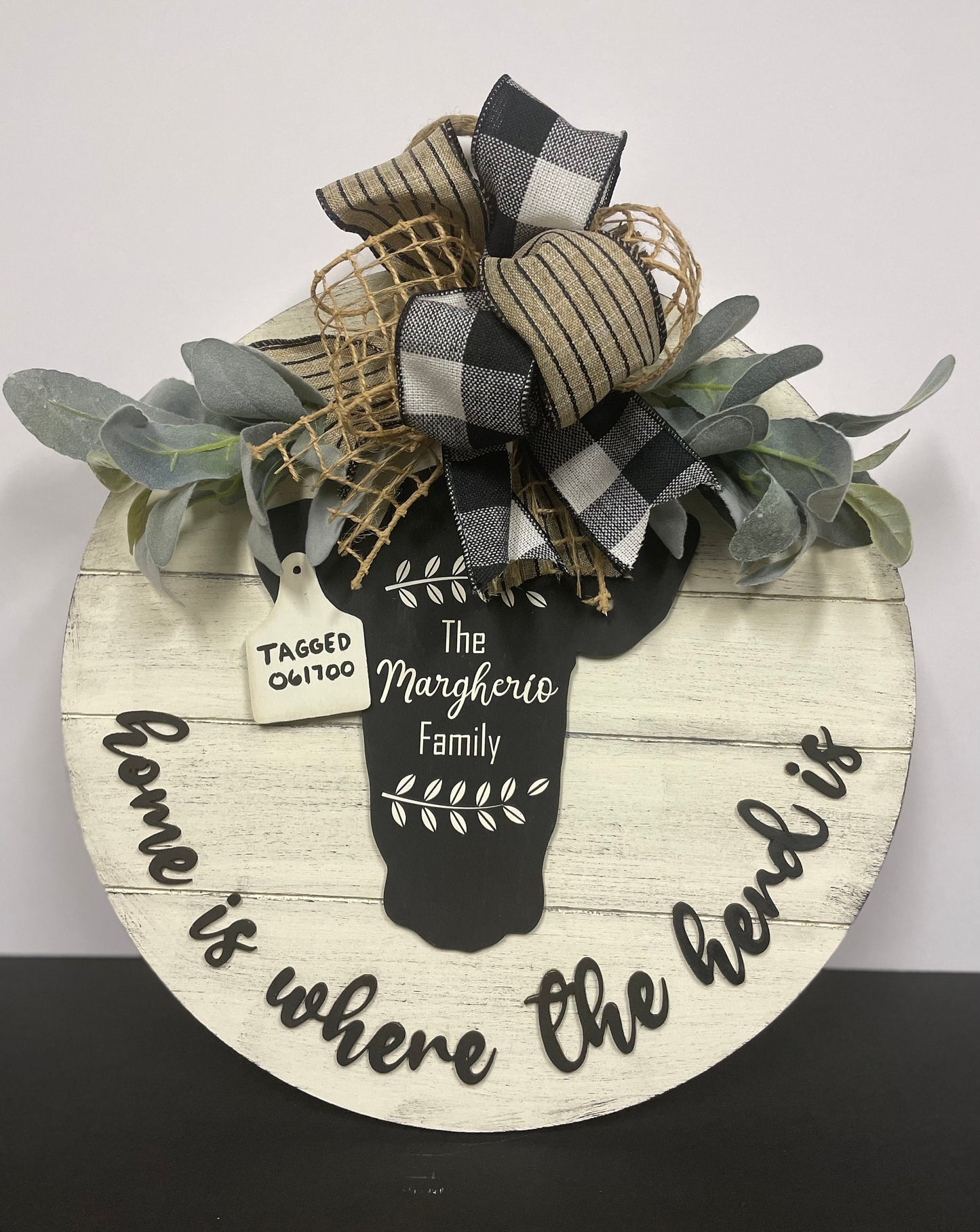 18” Round Home Is Where the Herd Is Door Hanger | Cow Sign | Cow Door Hanger | Farmhouse Shiplap Sign