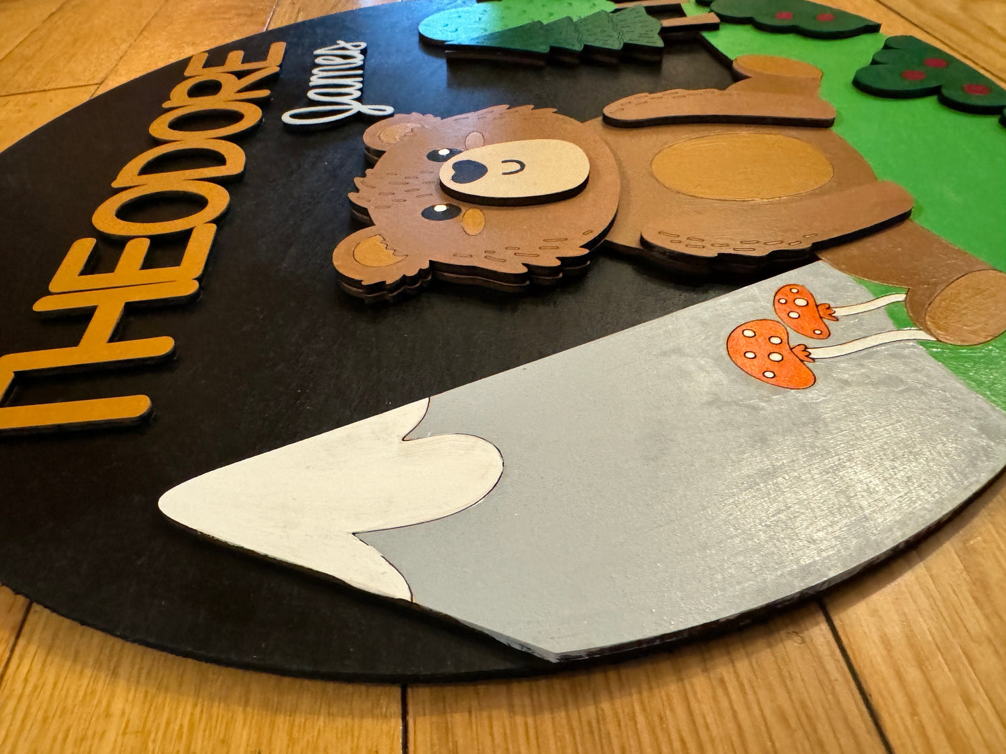 Bear Mountain Nursery Name Sign | 3D Custom Name Sign | Round Wood Sign | Nursery Decor for a Boy or Girl | Personalized Nursery Sign