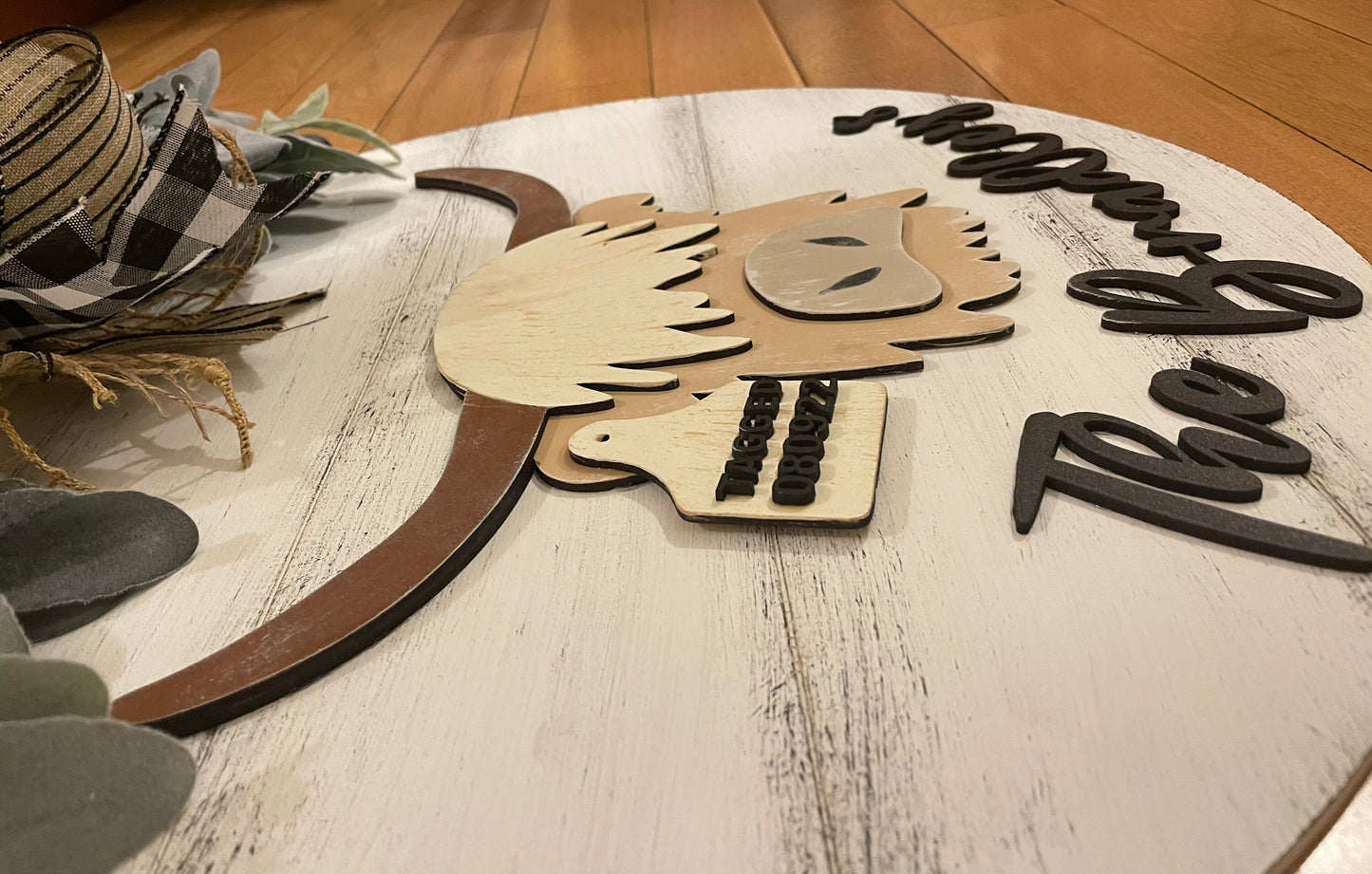 20” Round Custom Highland Cow Door Hanger | Cow Sign | Cow Door Hanger | Farmhouse Shiplap Sign | Family Name Sign
