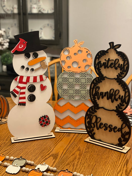 Reversible Pumpkin/Snowman Standing Sign | Family Room Decor | Living Room Standing Sign