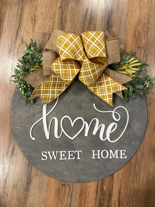 Home Sweet Home Door Hanger | 3D Lettering | Round Wood Welcome Sign | Year Round Decor | Farmhouse Decor | Front Door