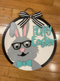 Hoppy Easter Door Hanger | Welcome Door Hanger | Bunny Door Decor | Nerd Bunny Cutout | Round Wood Wreath