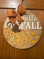 Hello Fall Front Door Decor |Fall Door Hanger | 3D Lettering | Round Wood Hello Fall Sign | Thanksgiving Decor | Wood Wreath
