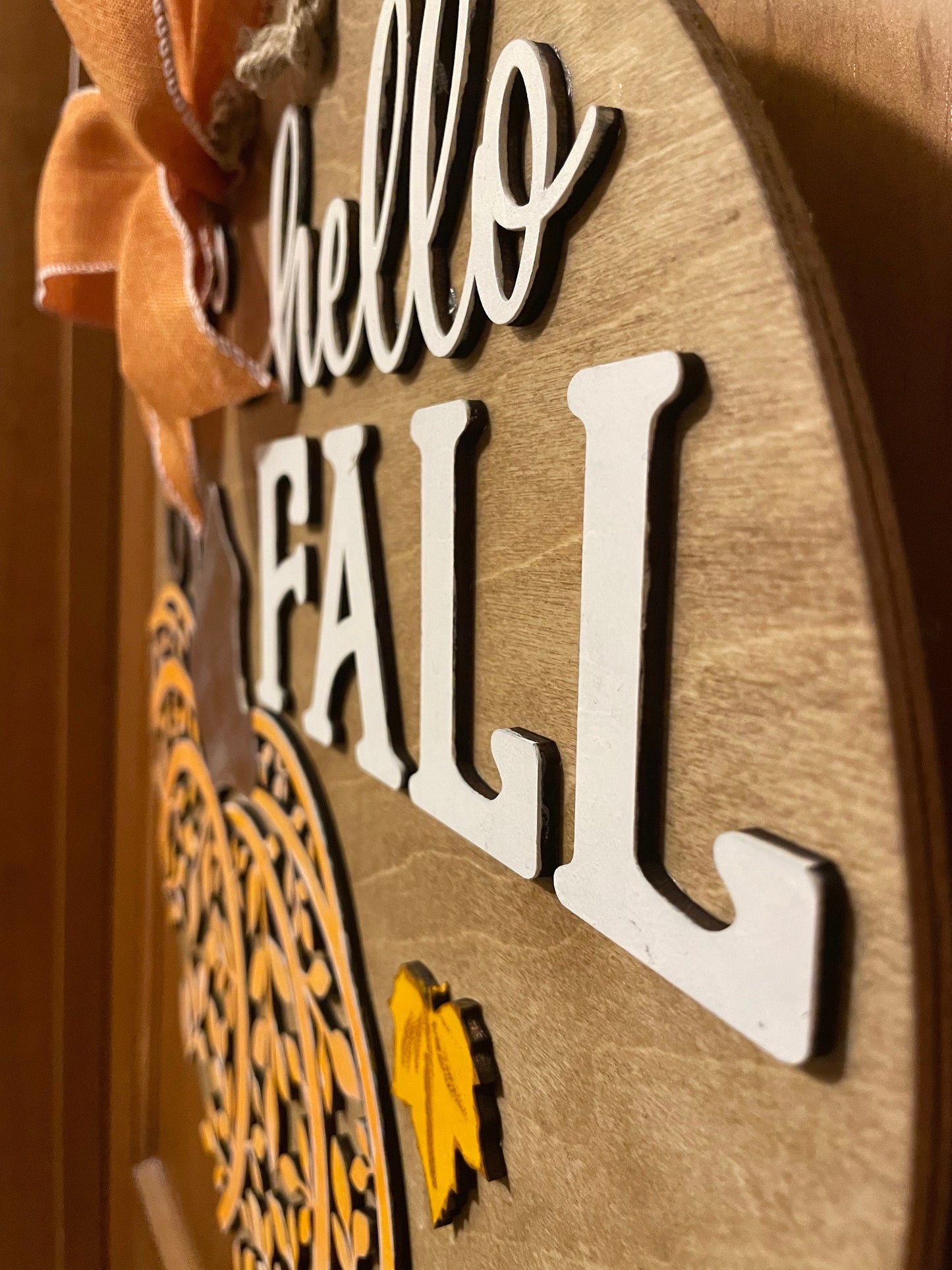 Hello Fall Front Door Decor |Fall Door Hanger | 3D Lettering | Round Wood Hello Fall Sign | Thanksgiving Decor | Wood Wreath
