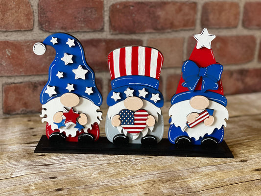 3D Americana Gnomes Shelf Sitter | Patriotic Gnomes | Mantle Decor | Fourth of July Gnomes | Farmhouse Decor |