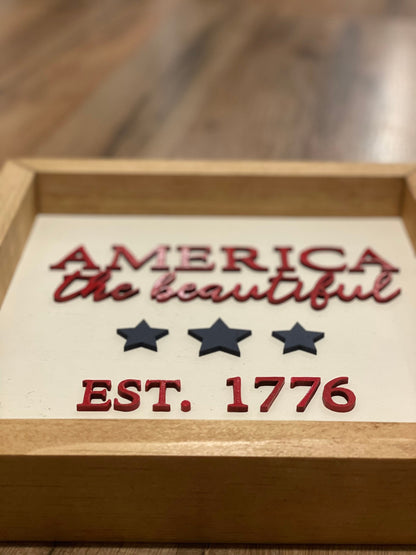America the Beautiful Wall Sign | wood Decor | 3D Lettering | Handmade Square Sign| Patriotic Sign