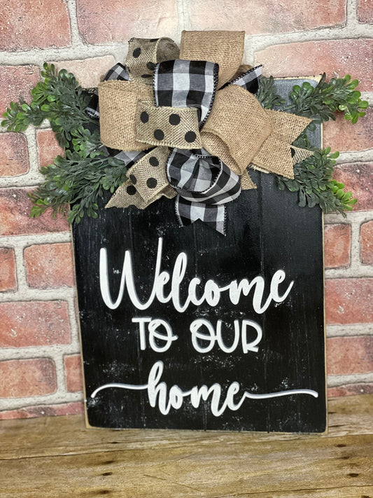 Welcome Rectangle Farmhouse Door Hanger | Farmhouse Decor| | Front Door Decor | Rustic Wood Sign | Year Round Sign | Distressed Sign