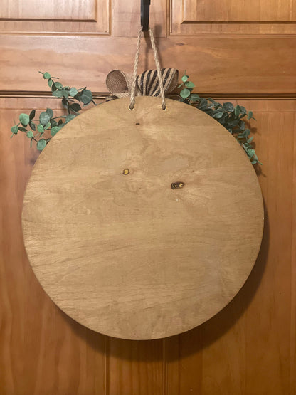Hello Modern Front Door Decor | Hello Door Hanger | 3D Lettering | Round Wood Hello Sign | All Year Decor | Wood Hello Wreath