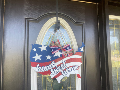3D Home Sweet Home Flag Door Hanger | Fourth of July Decor | Summer Wood Door Sign | Americana Decor | Patriotic Door Hanger