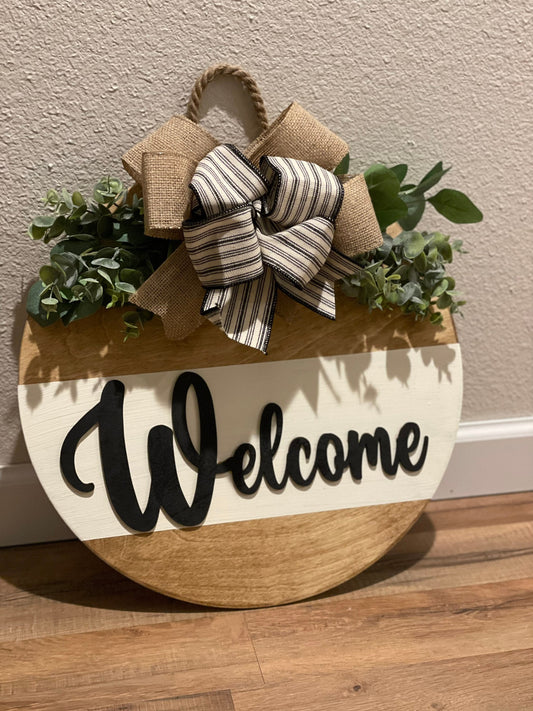 Front Door Decor | Welcome Door Hanger | 3D Lettering | Round Wood Welcome Sign | Year Round Decor | Farmhouse Decor