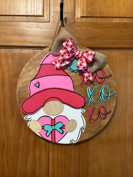 Valentine’s Day Gnome Front Door Decor | Welcome Door Hanger | 3D Lettering | Round Wood Welcome Sign | Heart Decor |  Winter Wreath