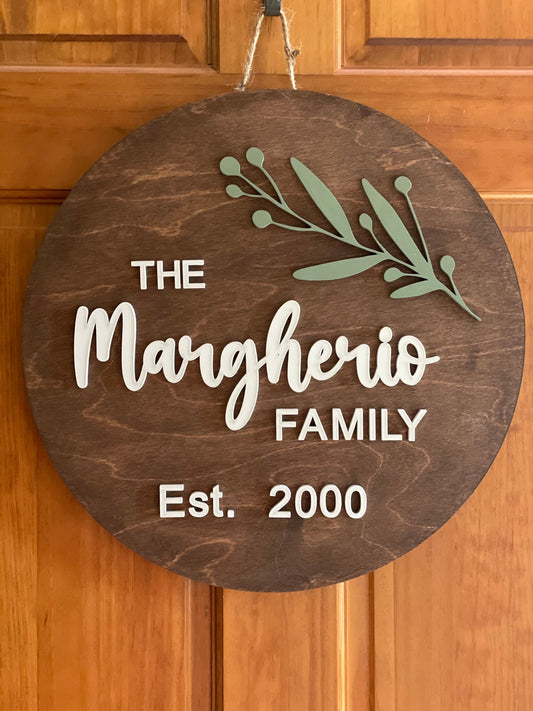 Round Family Name Door Hanger | 3D Name Sign | Front Door Decor | Custom Name Sign