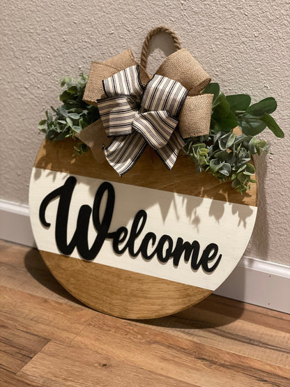 Front Door Decor | Welcome Door Hanger | 3D Lettering | Round Wood Welcome Sign | Year Round Decor | Farmhouse Decor