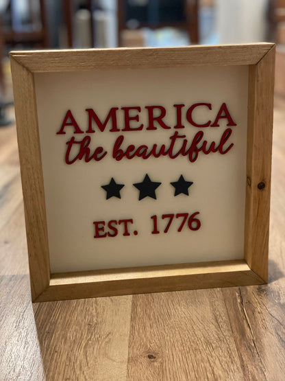 America the Beautiful Wall Sign | wood Decor | 3D Lettering | Handmade Square Sign| Patriotic Sign