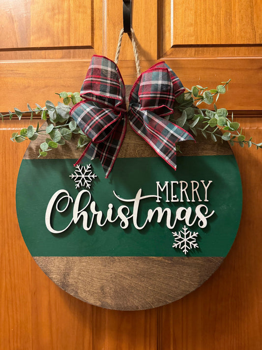 Green Merry Christmas Door Hanger| Front Door Decor| Wood Door Hanger| Christmas Door Wreath