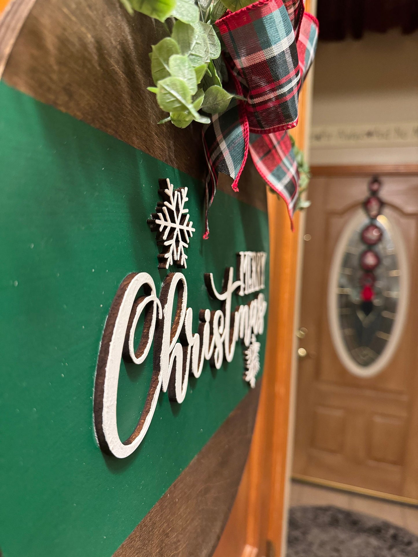 Green Merry Christmas Door Hanger| Front Door Decor| Wood Door Hanger| Christmas Door Wreath
