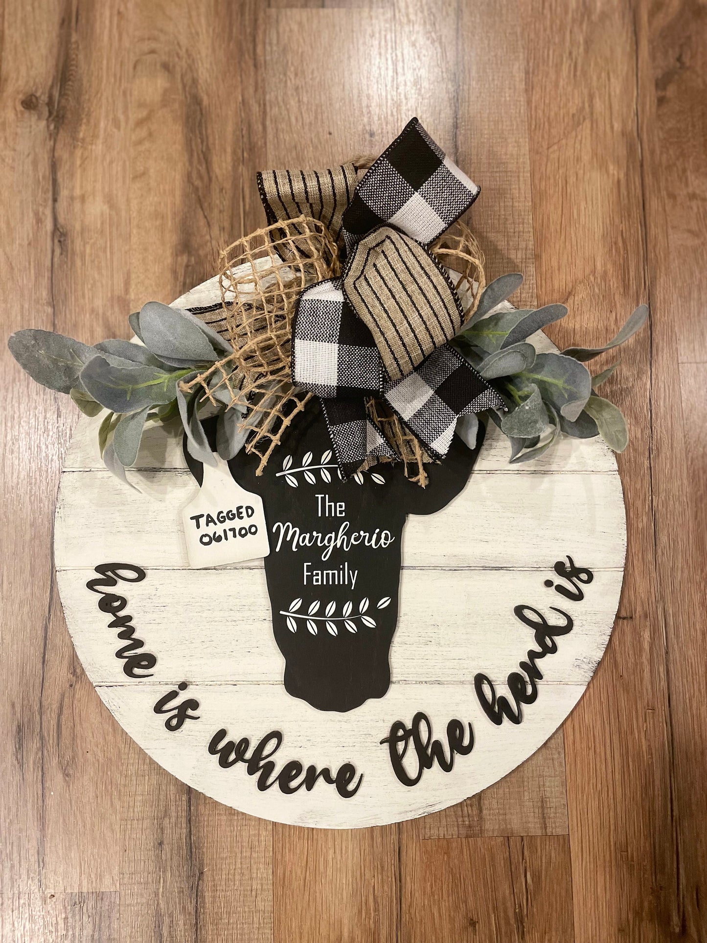 18” Round Home Is Where the Herd Is Door Hanger | Cow Sign | Cow Door Hanger | Farmhouse Shiplap Sign