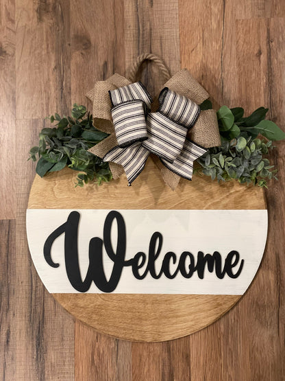 Front Door Decor | Welcome Door Hanger | 3D Lettering | Round Wood Welcome Sign | Year Round Decor | Farmhouse Decor