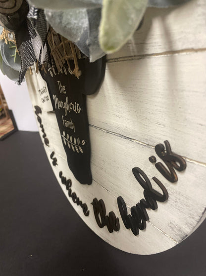 18” Round Home Is Where the Herd Is Door Hanger | Cow Sign | Cow Door Hanger | Farmhouse Shiplap Sign