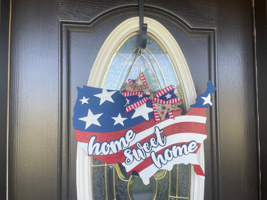 3D Home Sweet Home Flag Door Hanger | Fourth of July Decor | Summer Wood Door Sign | Americana Decor | Patriotic Door Hanger