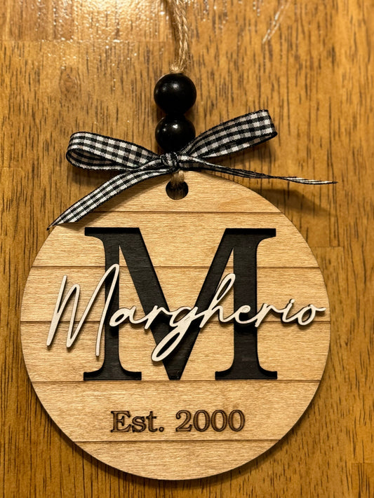 Personalized Family Name Ornament | Shiplap Farmhouse | Monogram | Initial | 2023 Christmas Ornament Custom