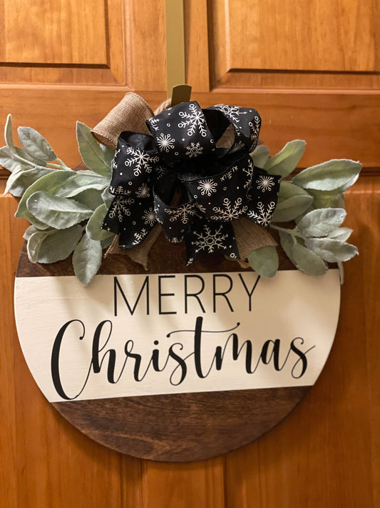 Christmas Door Hanger- Hand-painted- 16 inch round- Front Door Decor- Housewarming Gift