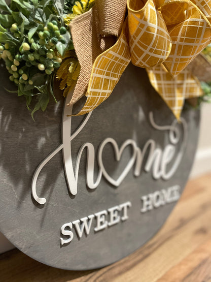 Home Sweet Home Door Hanger | 3D Lettering | Round Wood Welcome Sign | Year Round Decor | Farmhouse Decor | Front Door