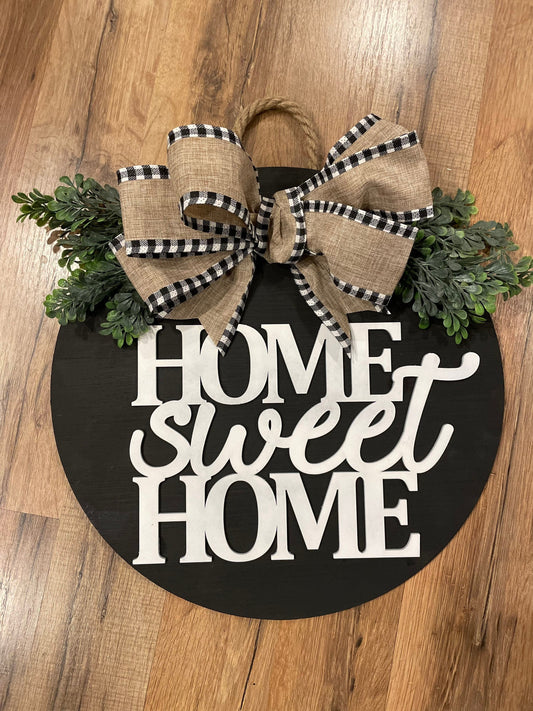 Front Door Round Sign| Home Sweet Home Door Hanger | 3D Lettering | Round Wood Welcome Sign | Year Round Decor | Farmhouse Decor