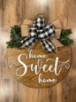 Front Door Decor | Home Sweet Home Door Hanger | 3D Lettering | Round Wood Welcome Sign | Year Round Decor
