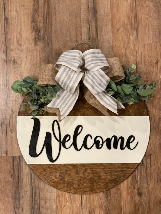 Welcome Front Door Decor | Welcome Door Hanger | 3D Lettering | Round Wood Welcome Sign | Year Round Decor | Farmhouse Decor