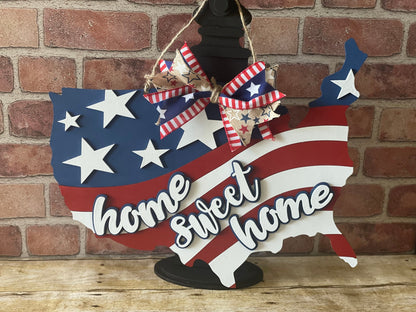 3D Home Sweet Home Flag Door Hanger | Fourth of July Decor | Summer Wood Door Sign | Americana Decor | Patriotic Door Hanger