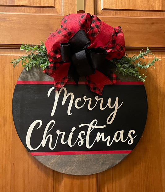 Christmas Door Hanger- Hand-painted- 16 inch round- Front Door Decor- Housewarming Gift