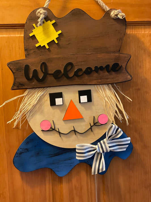 Scarecrow Door Hanger | Welcome Door Hanger | Fall Front Door Decor | Scarecrow Cutout | Scarecrow Wreath
