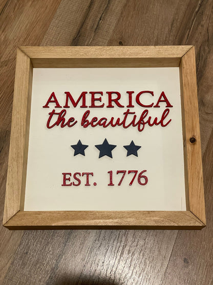 America the Beautiful Wall Sign | wood Decor | 3D Lettering | Handmade Square Sign| Patriotic Sign