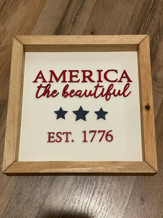 America the Beautiful Wall Sign | wood Decor | 3D Lettering | Handmade Square Sign| Patriotic Sign