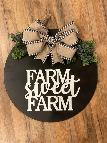 Farm Sweet Farm Welcome Front Door Decor | Round Door Sign | Welcome Door Hanger | 3D Lettering | Year Round Sign