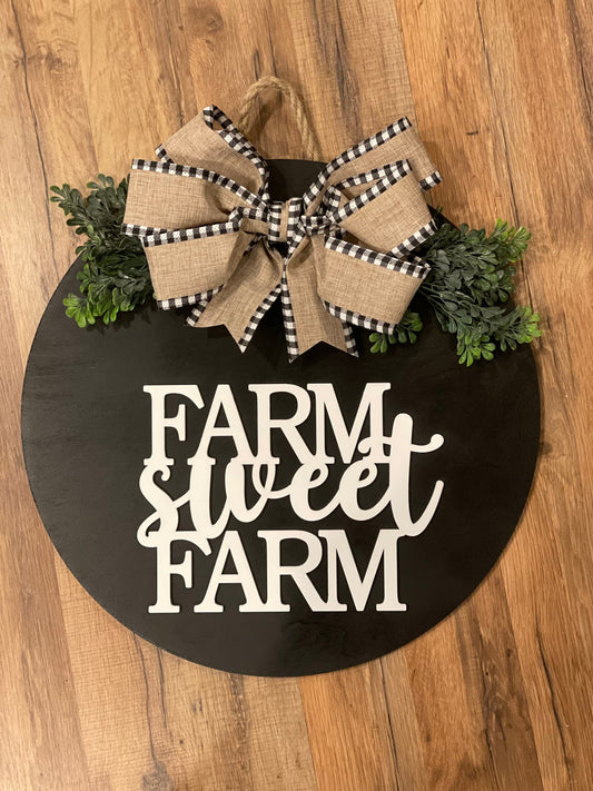 Farm Sweet Farm Welcome Front Door Decor | Round Door Sign | Welcome Door Hanger | 3D Lettering | Year Round Sign